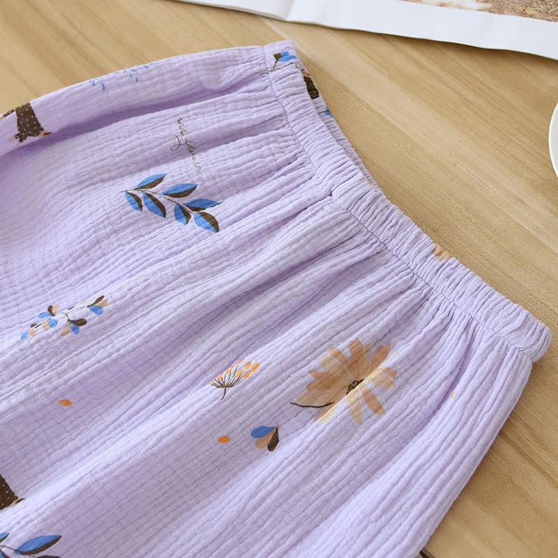 Flower & Leaf Cotton Gauze Pajama Set