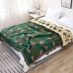 Boho Breathable Flower Bird Reversible Blanket