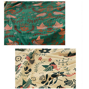 Boho Breathable Flower Bird Reversible Blanket