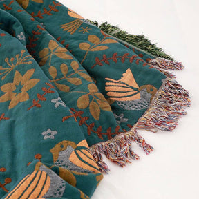 Boho Breathable Flower Bird Reversible Blanket