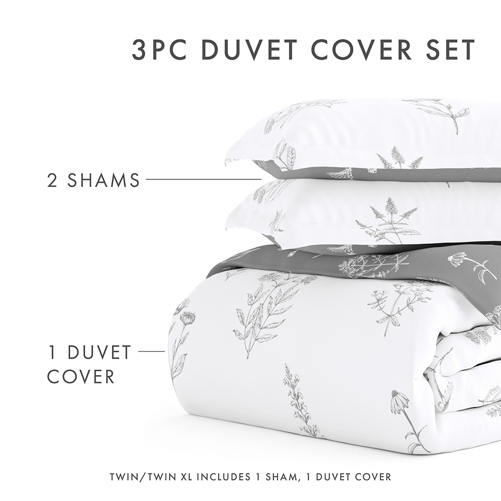 Botany Floral Pattern 3-Piece Reversible Duvet Cover Set