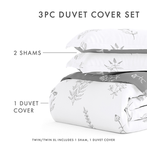 Botany Floral Pattern 3-Piece Reversible Duvet Cover Set