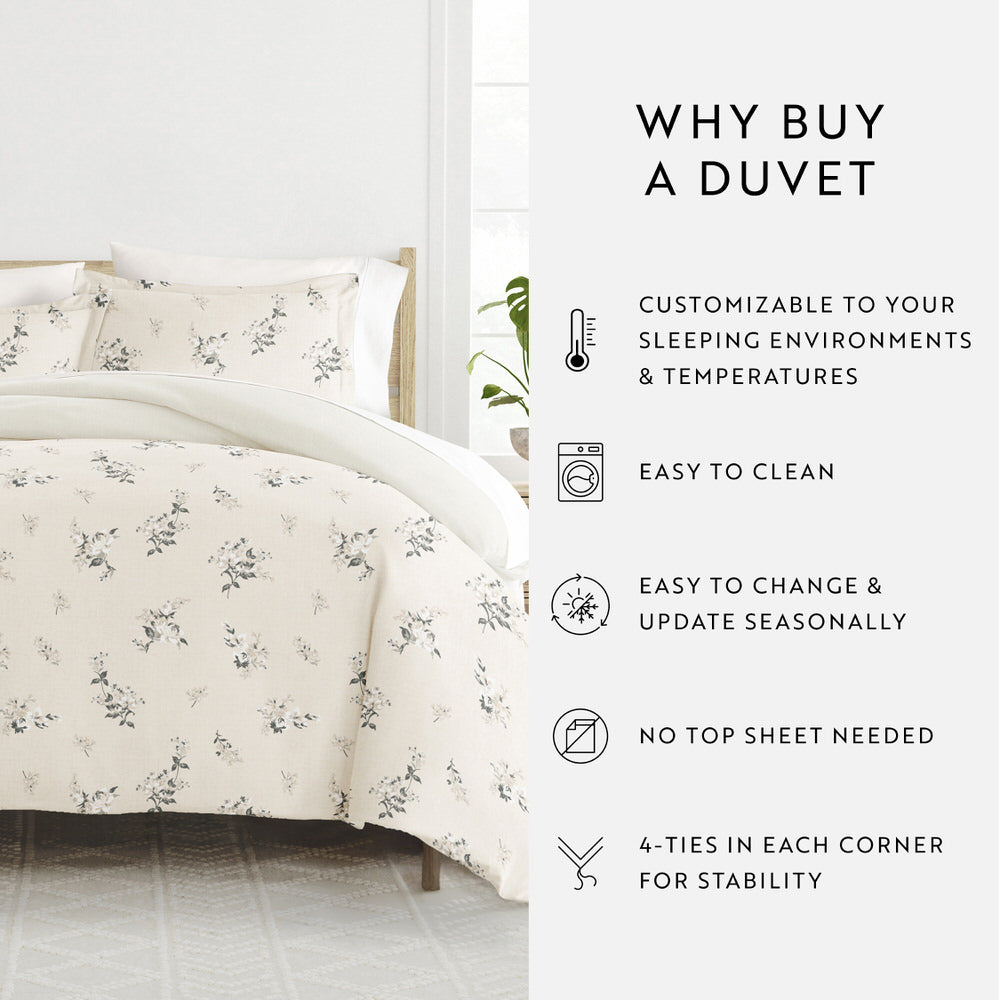 Delicate Floral Pattern 3-Piece Reversible Duvet Cover Set