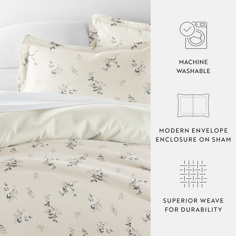 Delicate Floral Pattern 3-Piece Reversible Duvet Cover Set