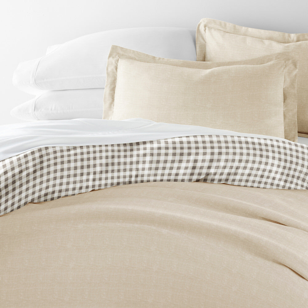 Gingham Check Pattern 3-Piece Reversible Duvet Cover Set