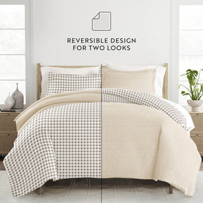 Gingham Check Pattern 3-Piece Reversible Duvet Cover Set