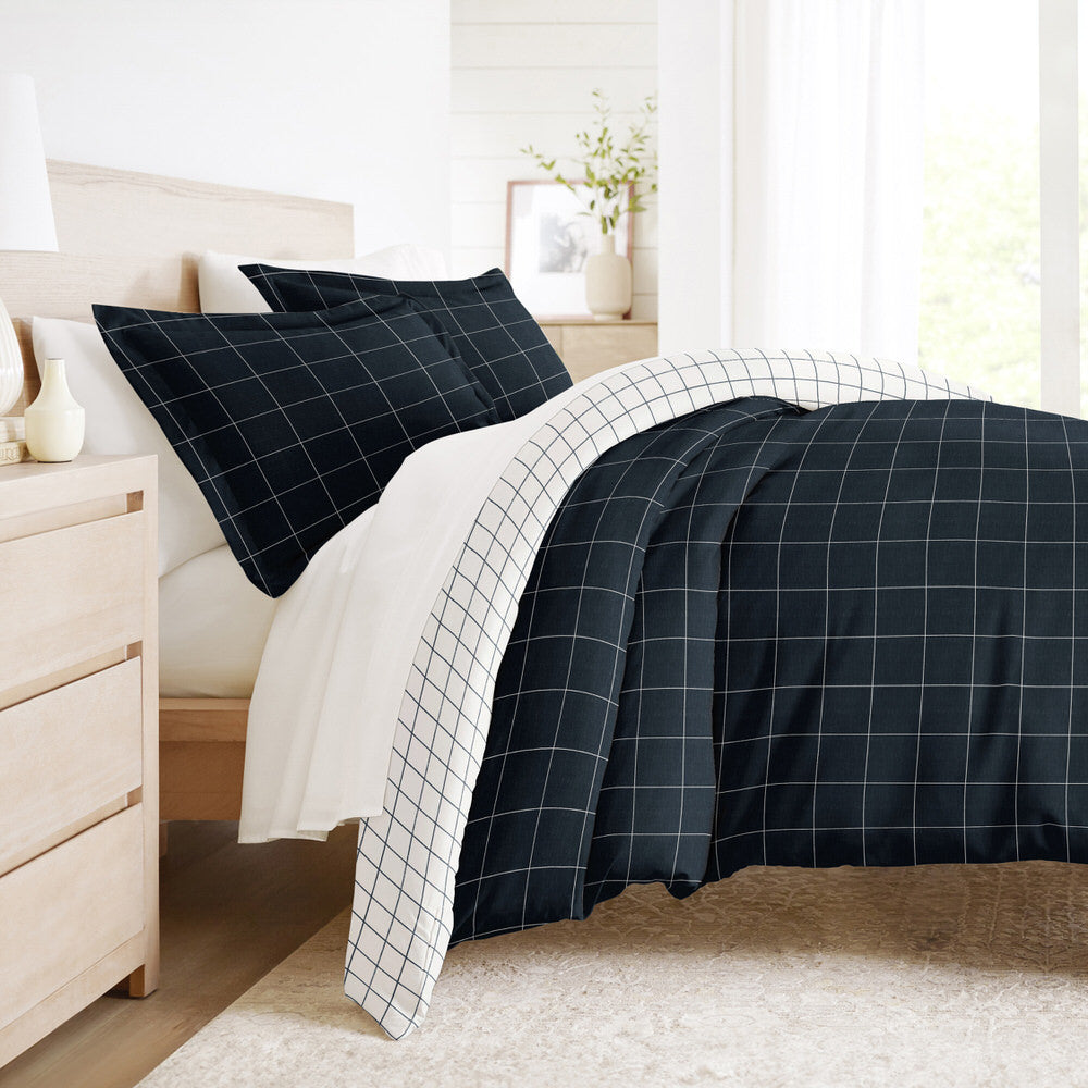 Rustic Windowpane Pattern 3-Piece Reversible Duvet Cover Set