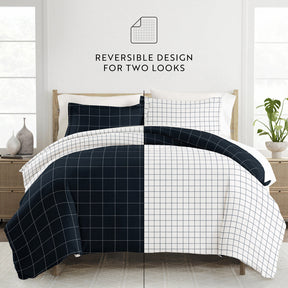 Rustic Windowpane Pattern 3-Piece Reversible Duvet Cover Set