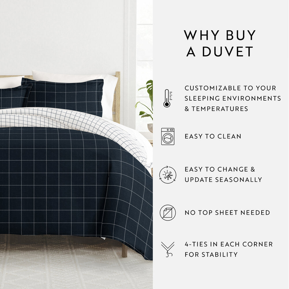 Rustic Windowpane Pattern 3-Piece Reversible Duvet Cover Set