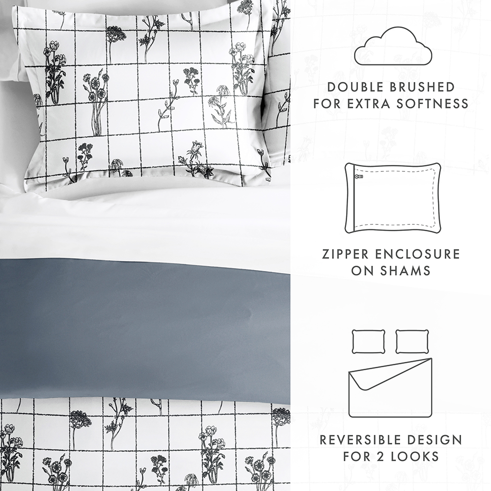 Flower Field Pattern 3-Piece Reversible Duvet Cover Set