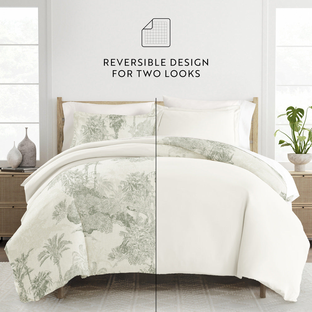 Paradise Toile Pattern 3-Piece Reversible Duvet Cover Set