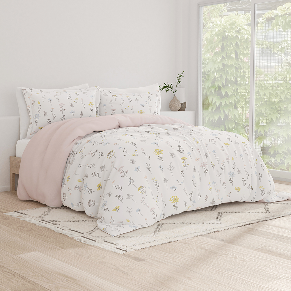 Wildflower Pattern 3-Piece Reversible Duvet Cover Set