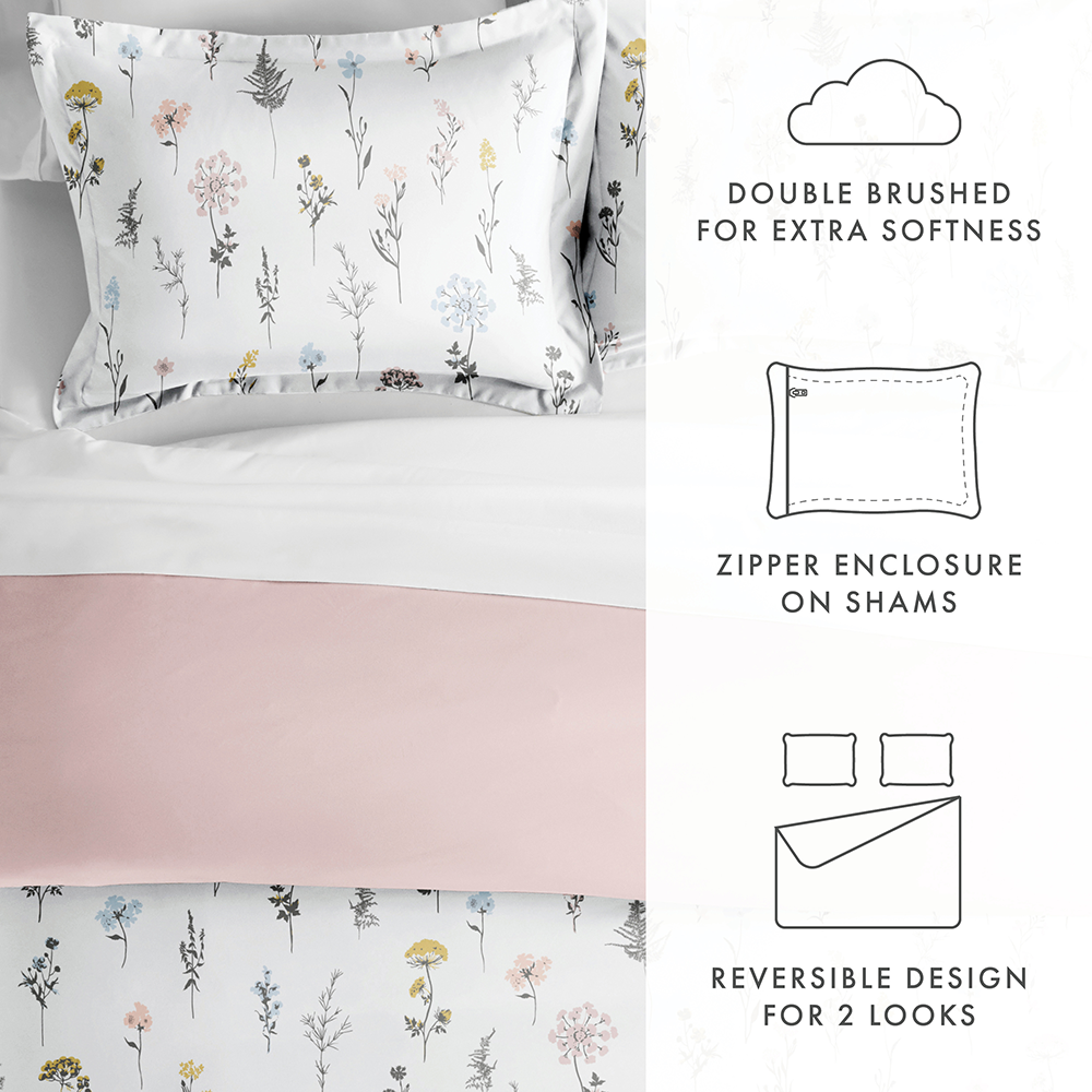 Wildflower Pattern 3-Piece Reversible Duvet Cover Set