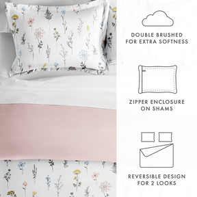 Wildflower Pattern 3-Piece Reversible Duvet Cover Set