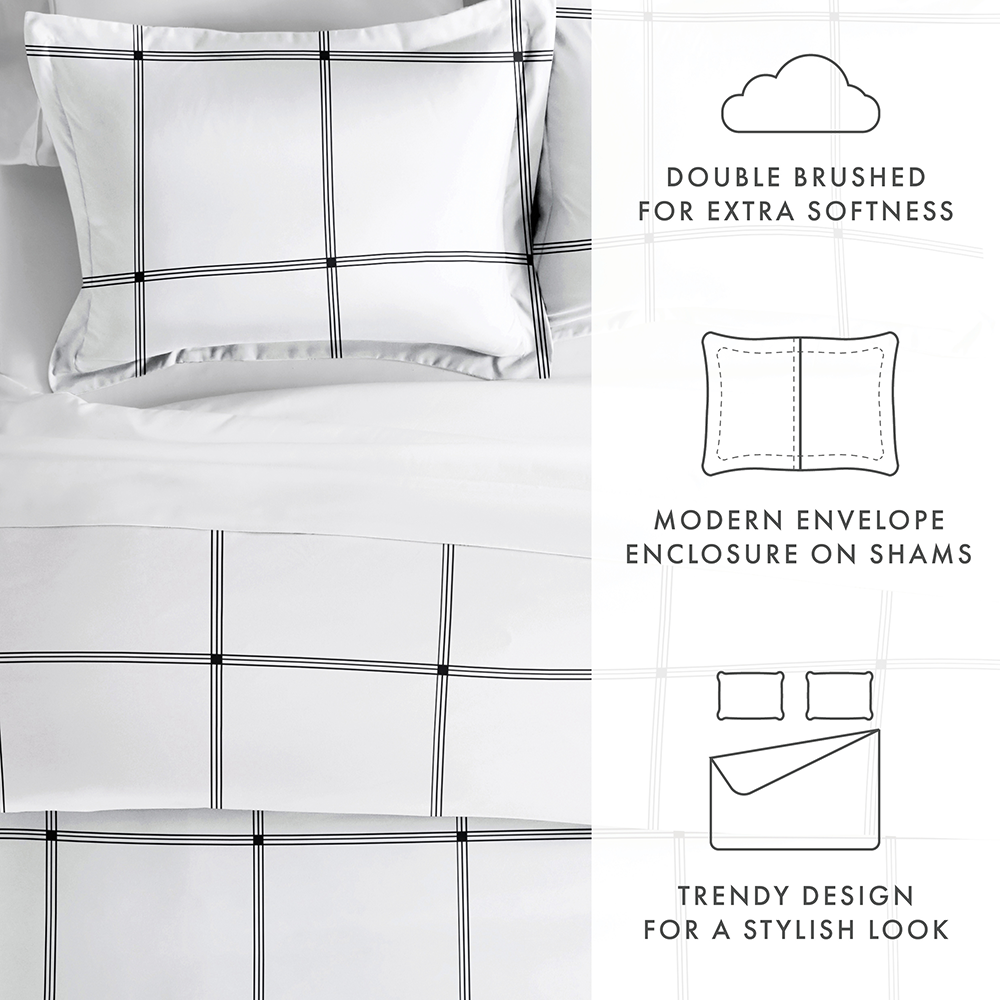 Grid Pattern 3-Piece Duvet Cover Set