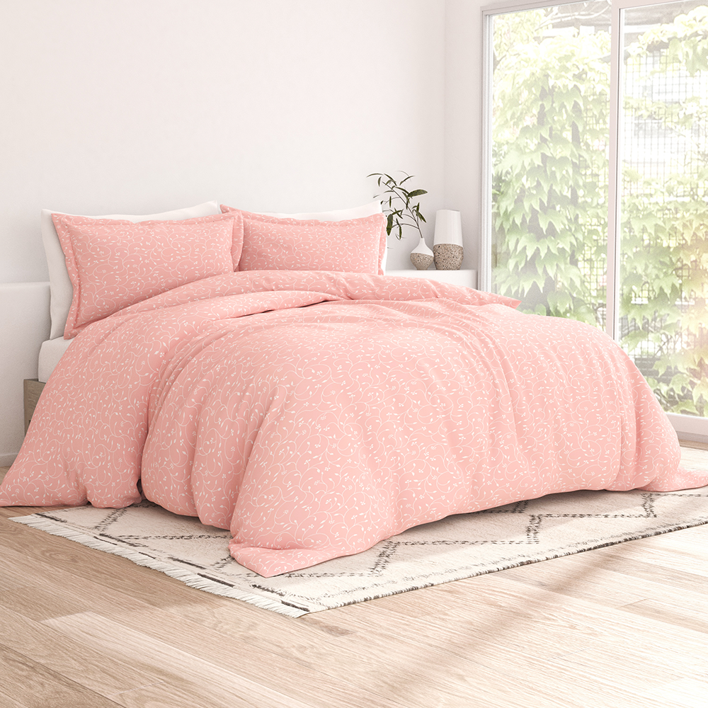 Pink Buds Pattern 3-Piece Duvet Cover Set