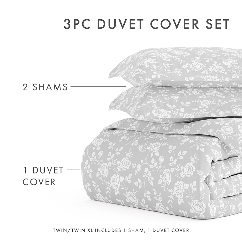 Rose Gray Pattern 3-Piece Duvet Cover Set