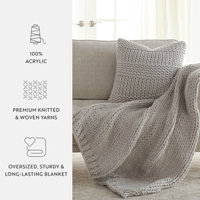 Chunky Knit Throw Blanket and Decor Pillow with Insert Bundle