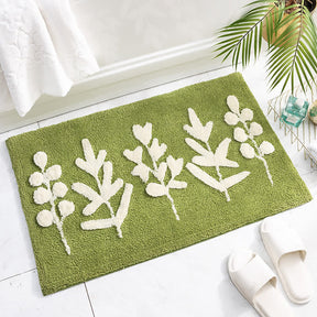 Green Leaf Print Soft Non-Slip Floor Rug