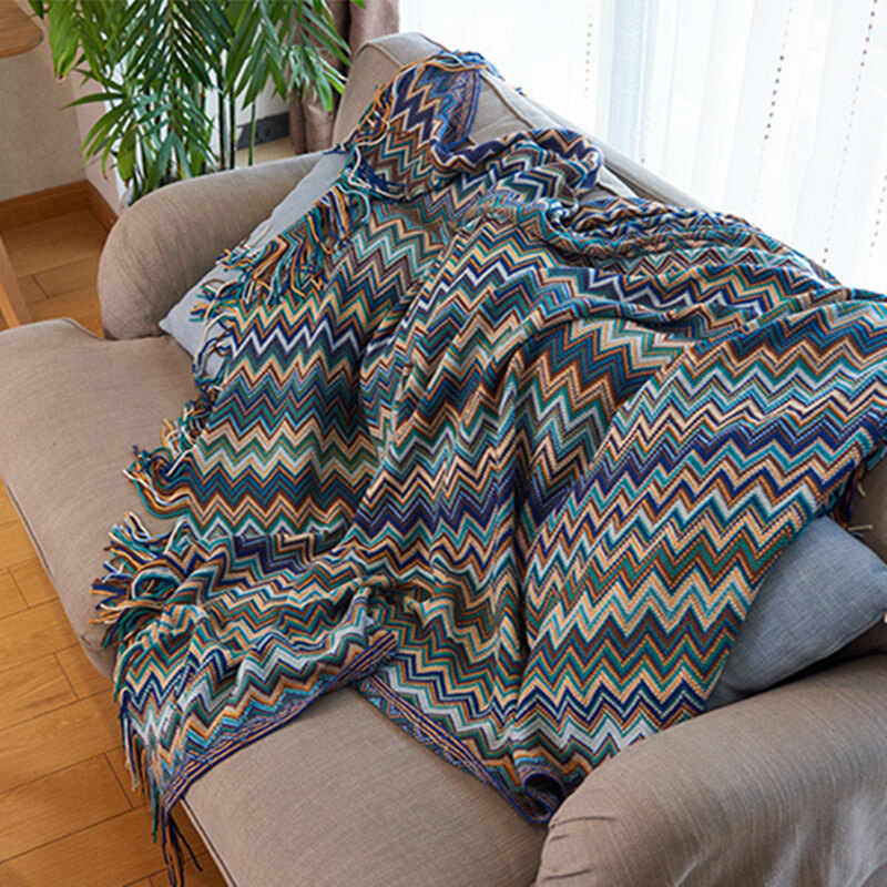 Cozy Colorful Striped Tassel Blanket