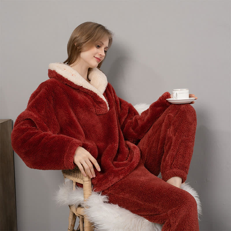 Simple V-Neck Warm Winter Loungewear Set