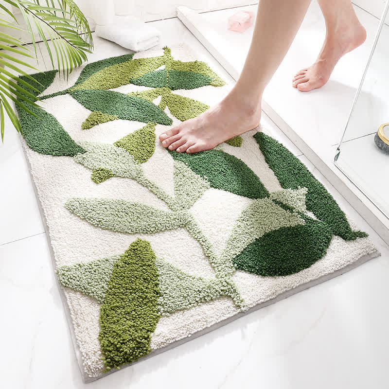 Green Leaf Print Soft Non-Slip Floor Rug