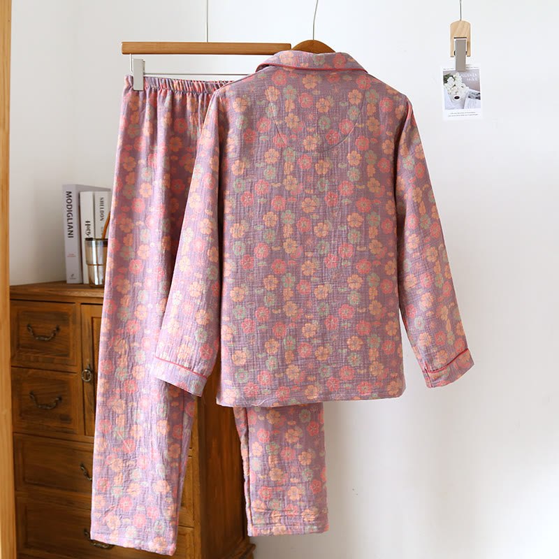 Plum Blossom Button Cotton Loungewear Set