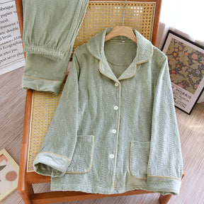 Solid Color Lapel Flannel Pajama Set