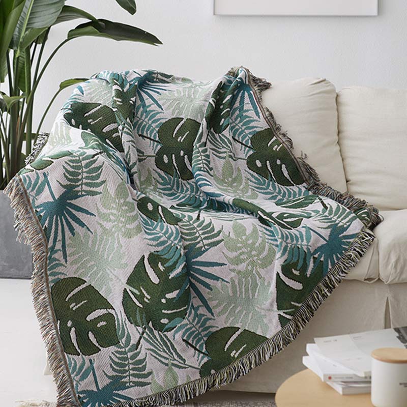 Palm Pattern Sofa Cover Tassel Blanket