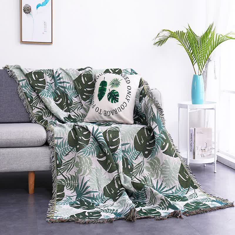 Palm Pattern Sofa Cover Tassel Blanket