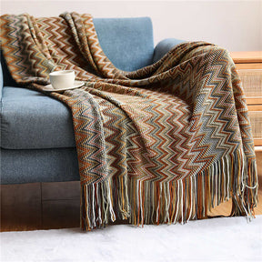 Cozy Colorful Striped Tassel Blanket