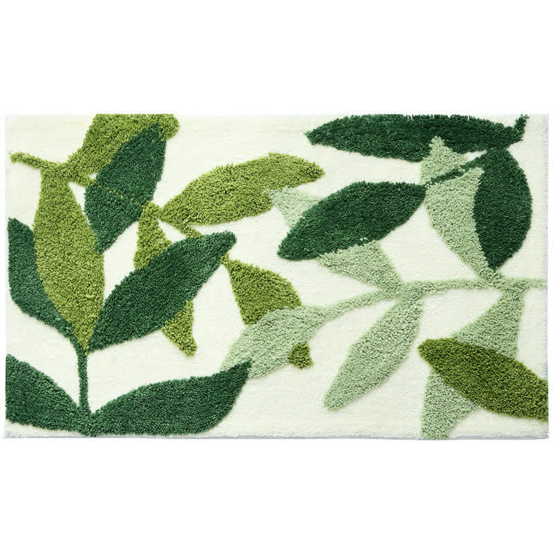 Green Leaf Print Soft Non-Slip Floor Rug