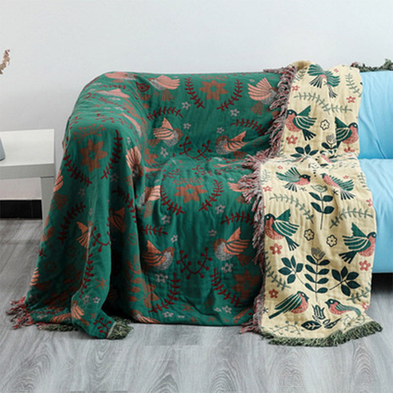 Boho Breathable Flower Bird Reversible Blanket