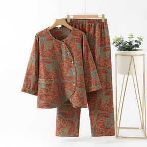 Vintage Jacquard Round Neck Loungewear Set