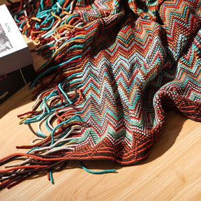 Cozy Colorful Striped Tassel Blanket