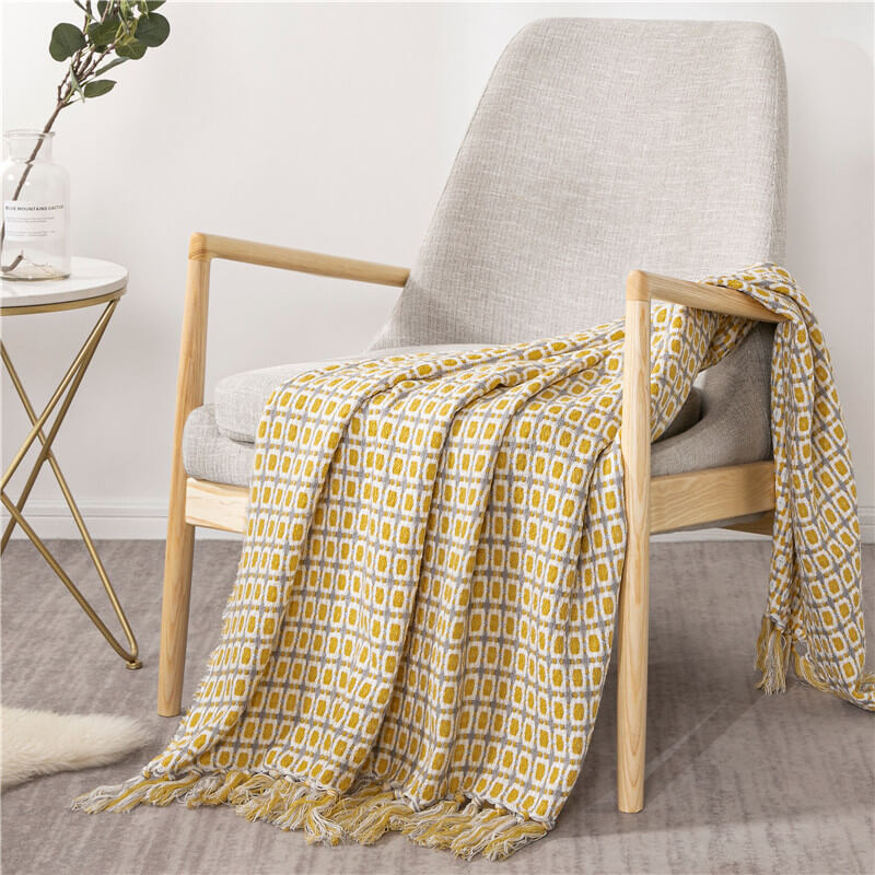 Knitted Sofa Blanket Couch Blanket With Tassels