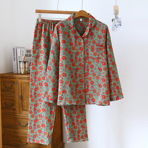 Plum Blossom Button Cotton Loungewear Set