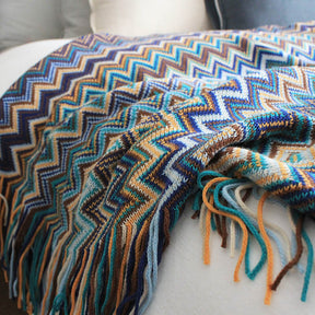 Cozy Colorful Striped Tassel Blanket