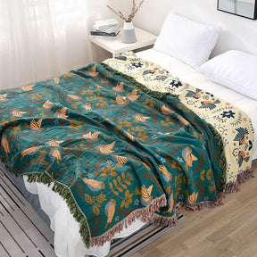 Boho Breathable Flower Bird Reversible Blanket