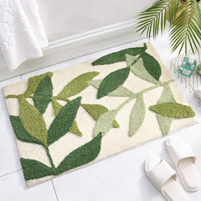 Green Leaf Print Soft Non-Slip Floor Rug