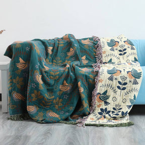 Boho Breathable Flower Bird Reversible Blanket