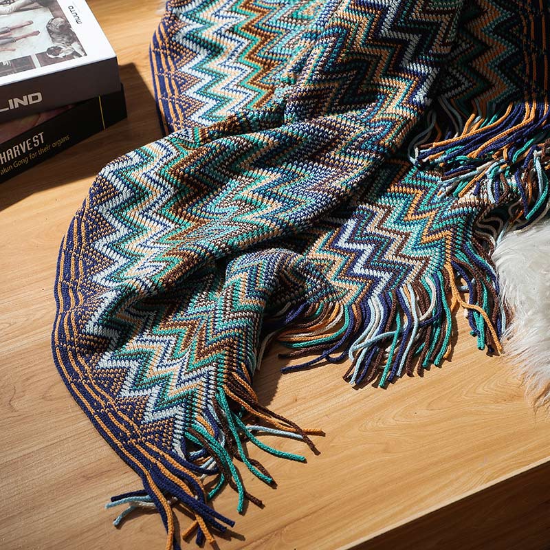 Cozy Colorful Striped Tassel Blanket