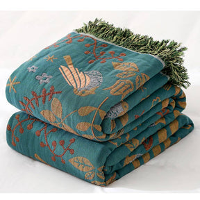 Boho Breathable Flower Bird Reversible Blanket