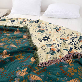 Boho Breathable Flower Bird Reversible Blanket