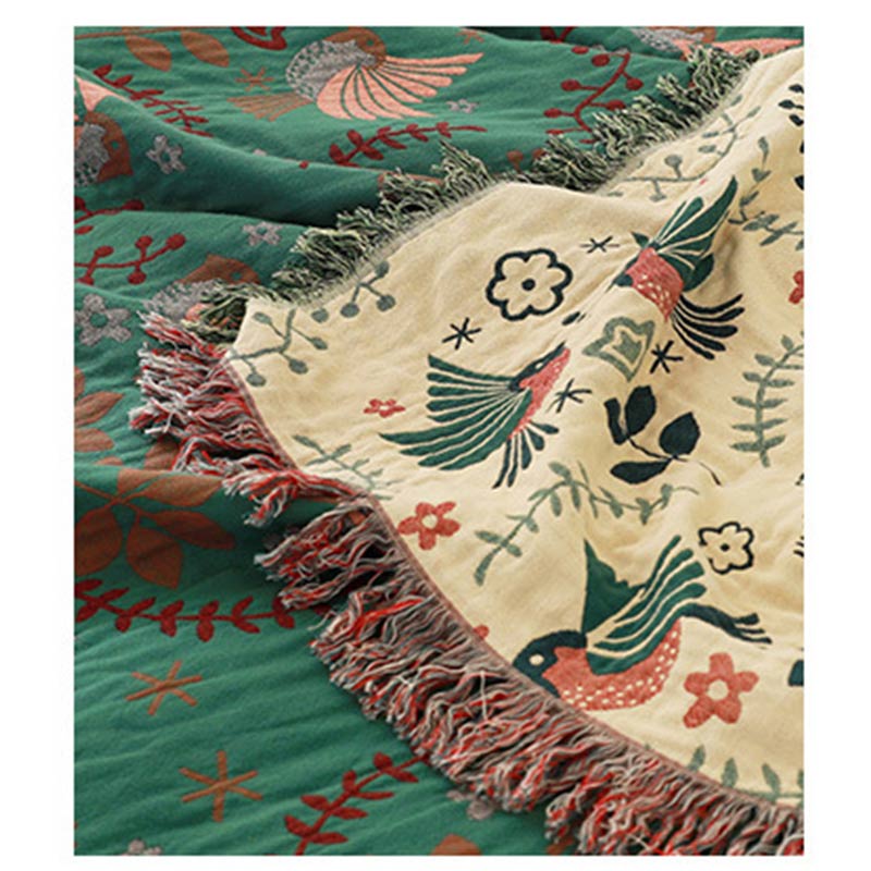 Boho Breathable Flower Bird Reversible Blanket